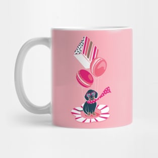 Pastel café sweet love dream // print // fuchsia pink pastry details blue dachshund dog puppy Mug